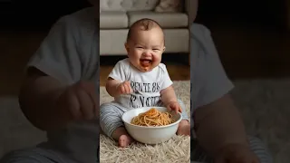 طفل يضحك وياكل المكرونة كيوت اوي     كل             دندنها