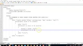 PHP Lecture 13 DRAWING A CHESS BOARD USING A NESTED FOR LOOP IN PHP