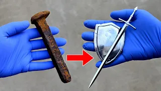 Making a Miniature SWORD & SHEILD from ONE Railroad Spike (feat. JAZZA)