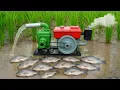 catch fish using mini diesel engine water pump for fish | fishing exciting | diy tractor