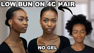 sleek low bun on 4c natural hair with no gel clean girl aesthetic glory okings