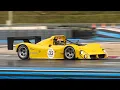 Yellow Ferrari 333 SP racing on track Accelerations Fly Bys Great 4 0L V12 Engine Sound