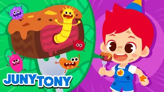 Por Que Temos Parasitas? | Dor de Barriga | Música Infantil | JunyTony em Português