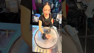 Hardworing Thai Girl making Banana Watermelon Smoothie from Scratch