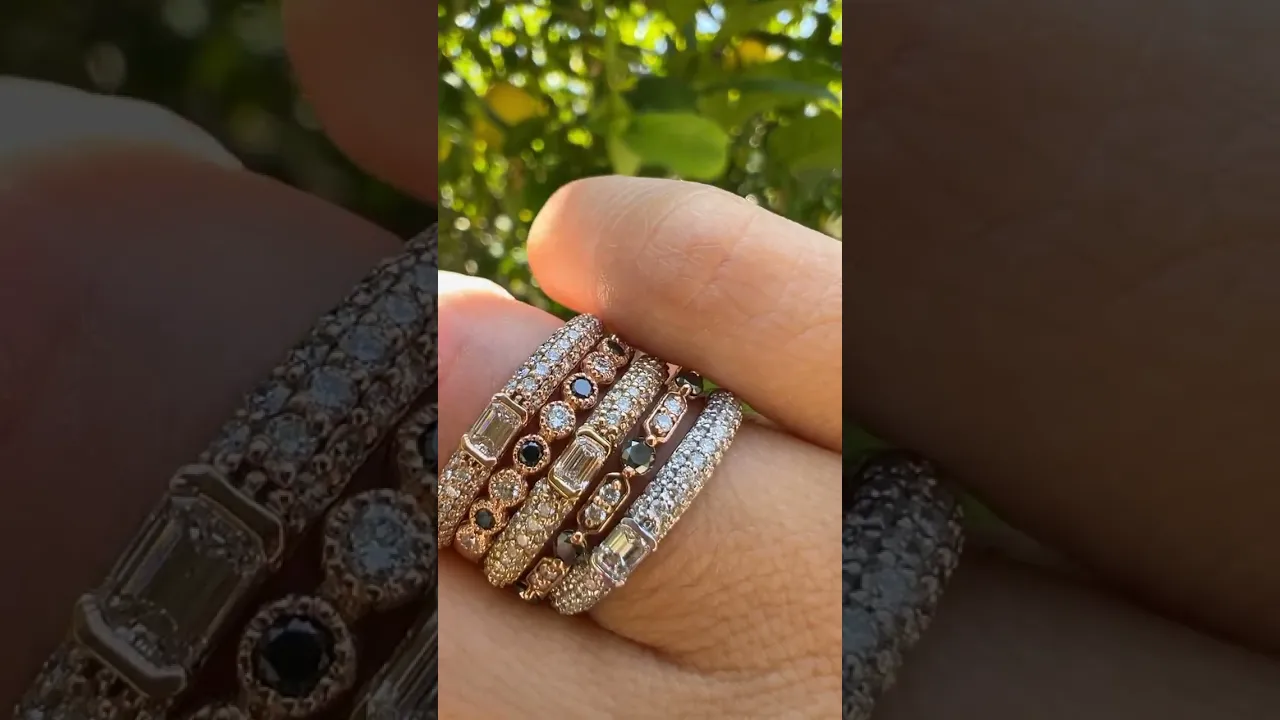 14K Gold Black Diamond & Diamond Art Deco Stacking Ring