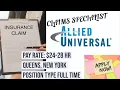 Allied Universal Claims Specialist Based on experience Pay Rate 24-28 Hr Queens New York