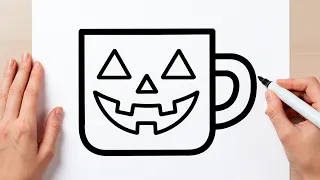 How To Draw a Cute Halloween Pumpkin Mug | Easy Kawaii Drawing For Kids & Toddlers