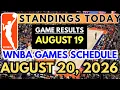 WNBA STANDINGS TODAY as of AUGUST 19 2026 NBA SCHEDULE AUGUST 20 2026