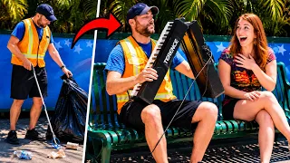 Strangers LAUGH At Garbage Man...Until He Plays CRAZY Piano!