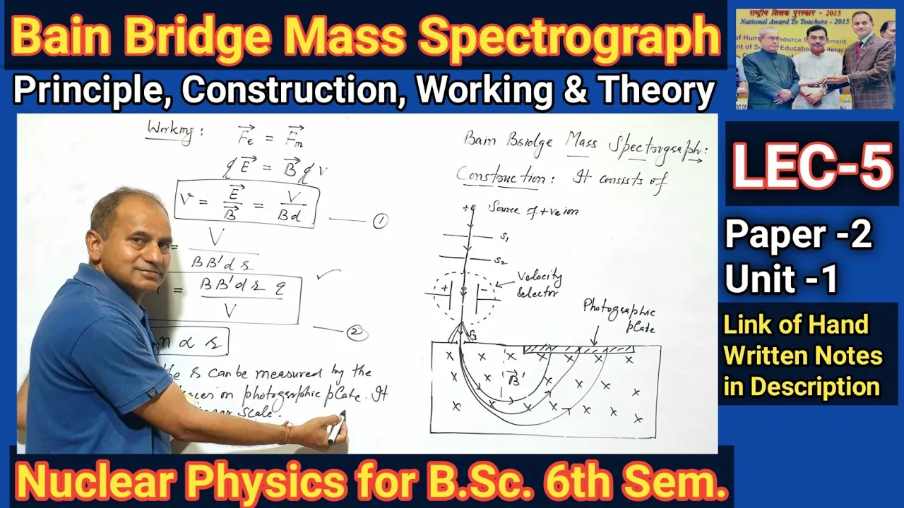 LEC-5 || Mass Spectrometer for B.Sc. 6th Sem. || Bainbridge Mass Spectograph