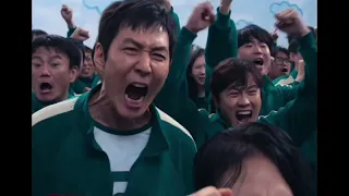 Getting excited and celebrating squid game trending meme template