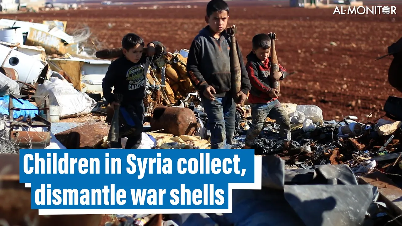 Children in Syria collect, dismantle war shells