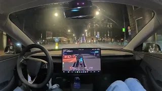 Tesla Self-Driving in Amsterdam at Night