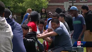 Pats players coaches surprise Boston students at school s field day