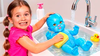 Little Sisters take care of her baby doll - Kids Story