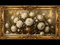 Vintage White Roses Oil Painting Luxury Floral Wall Art 1 Hour Relaxing Piano Violin