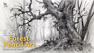 How to draw Forest Scenery Art Realistic Forest Drawing Pencil Sketch and Shading