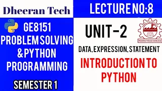 GE8151 PROBLEM SOLVING AND PYTHON PROGRAMMING PSPP Manojkumar Lectures Introduction to Python
