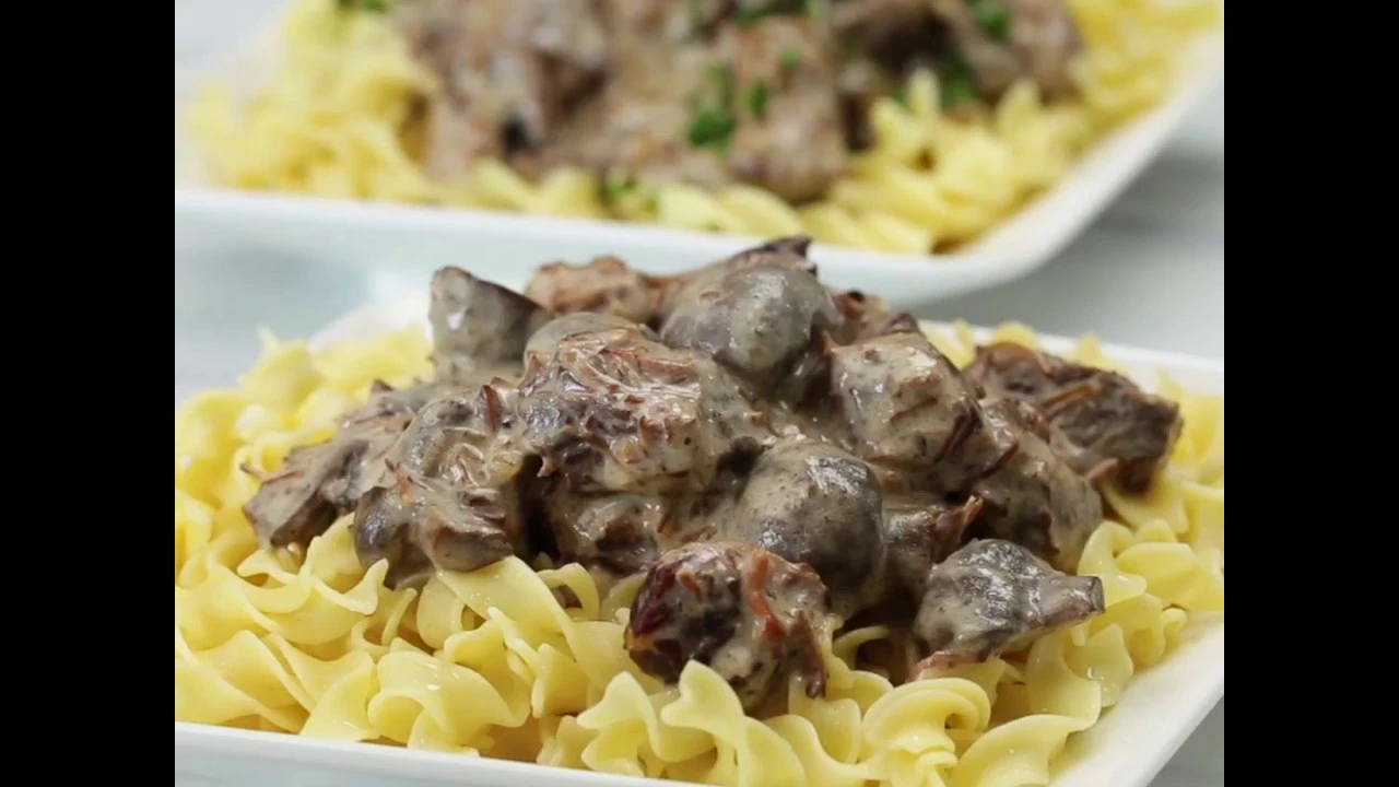 Slow cooker beef stroganoff. 