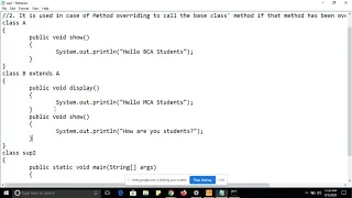 Programming in Java for Beginners Super Keyword Method Overriding Base Class Constructors
