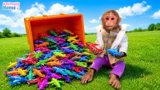 BiBi monkey pilots an airplane and flies to Puppy's house
