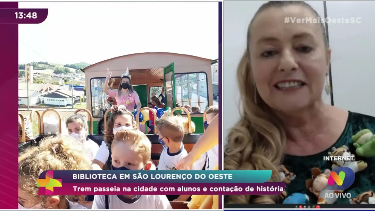 Biblioteca itinerante em São Lourenço do Oeste: trem passeia com alunos e contação de histórias