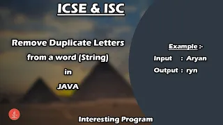 Remove duplicate letters from a String in Java For ICSE ISC String Program in Java BluejCode