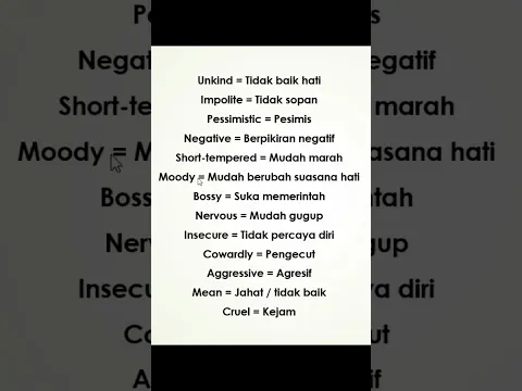 Kosakata Bahasa Inggris Tentang Kepribadian Buruk #English #bahasainggris #vocabulary
