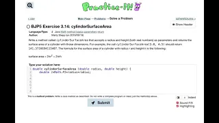 Exercise 3 14 cylinderSurfaceArea Java Tutorial Practice-It
