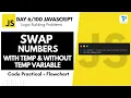 Swap Two Numbers With Without Temp Variable Day JavaScript Logic Building in Hindi