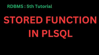 Stored Function in PLSQL User-defined function in plsql Function in