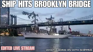 Ship Hits Brooklyn Bridge | Mexican Sail Training Ship Losses Topmasts While Sailing in Reverse
