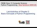 Python Programming for Punjab Board 11th - Chapter 2 Lab Exercises