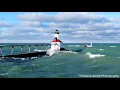 1 Hour of Big Relaxing Waves on Lake Michigan Lighthouse 4K Drone Footage