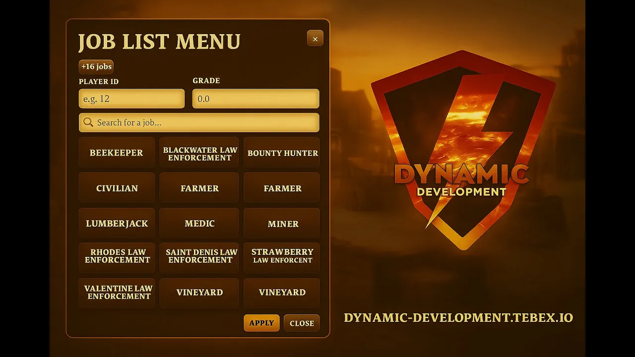 DynaDev Admin Job Menu