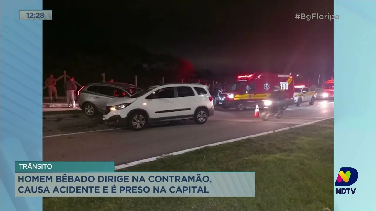 Florianópolis: homem bêbado dirige na contramão, causa acidente e é preso