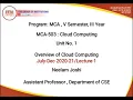 MCA-503 CLOUD COMPUTING OVERVIEW OF CLOUD COMPUTING MCA V SEMESTER III YEAR