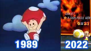 Evolution of Toad taking his hat off 1989-2022