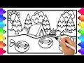 How to Draw a Camping Coloring Page Camping by the River Coloring Page for Kids