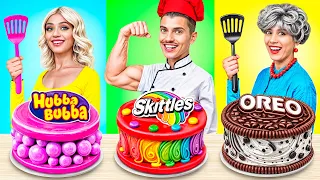 Me Vs Grandma Vs Chef Cooking Challenge Cake Decorating Sweet Challenge By YUMMY JELLY 