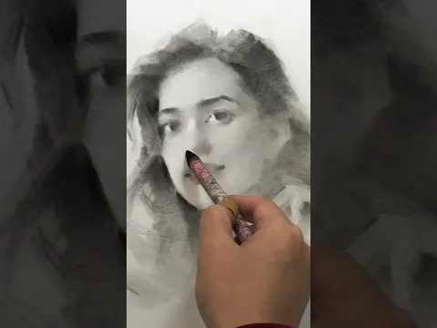 Charcoal Lady Portrait Drawing  #sketch #pencilportrsit #shorts