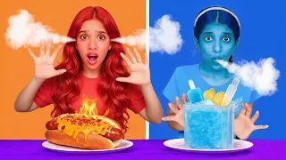 تحدي الاكل الحار ضد الاكل البارد ! شفا ضد غزل !! hot food vs cold food challenge
