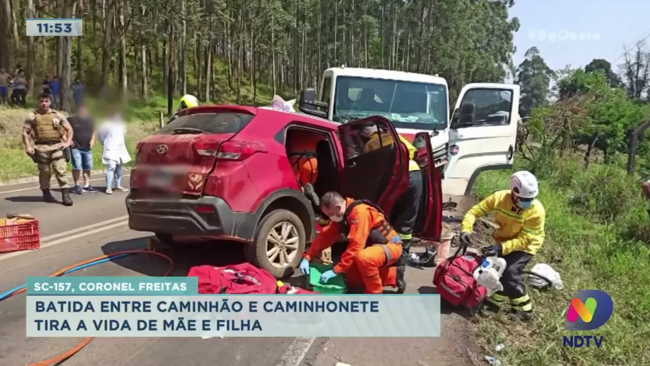 Batida entre caminhão e caminhonete tira a vida de mãe e filha em Coronel Freitas