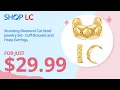 EverTrue Diamond-cut Cuff Bracelet Hoop Earrings in YG Steel