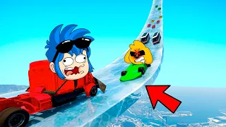 RETO IMPOSIBLE: SOBREVIVE a la MEGA RAMPA DE HIELO en GTA 5 😂🥶
