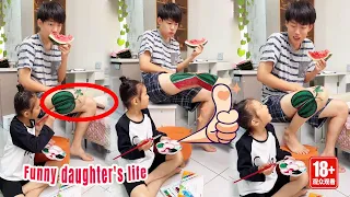 Dad eats a watermelon and his daughter can come up with new ideas—this is such a waste of a dad!!