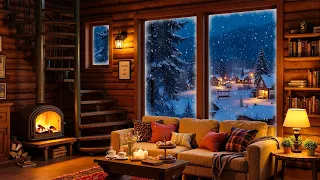 Warm Jazz Crackling Fireplace Cozy Winter Cabin Ambience With Soft Piano Jazz For Relaxation 