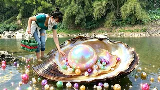 🎁🎁 Young woman unearths thousands of big gorgeous pearls from enormous river clams on river’s shore