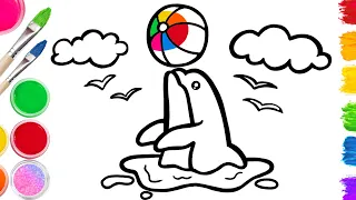 How to Draw Dolphin with Volleyball Step by Step