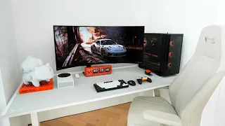 My New HYBRID Desk Setup Tour - 45" CURVED DISPLAY